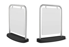 Two white blank advertising boards with metal frames