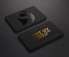Premium Spot UV business cards mockup on dark texture