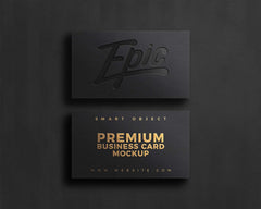 Elegant black premium business card mockup with gold text