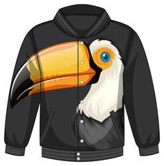 Colourful toucan design on black hoodie