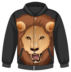 Hooded jacket with detailed lion face design