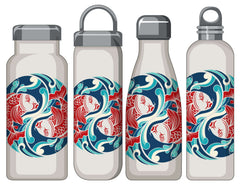 Reusable water bottles with intricate koi fish designs