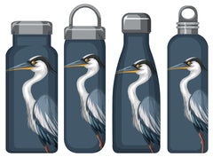Reusable water bottles with heron designs