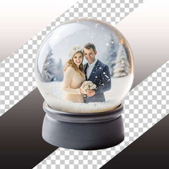 Couple in snow globe with winter background