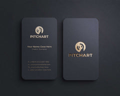 Elegant black business cards for 'Pitchchart', graphic designer.