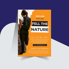 Woman hiking, "Explore Nature" outdoor adventure poster.