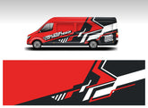 Red and black custom-designed van wrap