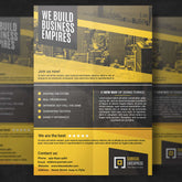 Promotional business poster highlighting services and contact information.