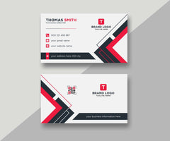 Modern professional business card design in red and black.