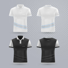 Four polo shirts with logo in white and black designs