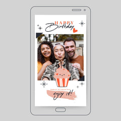 Friends celebrating birthday, digital birthday card on tablet
