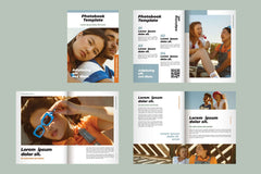 Multicultural people in various poses in photobook template.