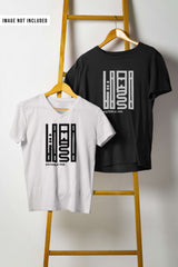 Black and white T-shirts with graphic design hanging