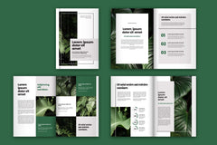 Collection of green-themed brochure designs with text
