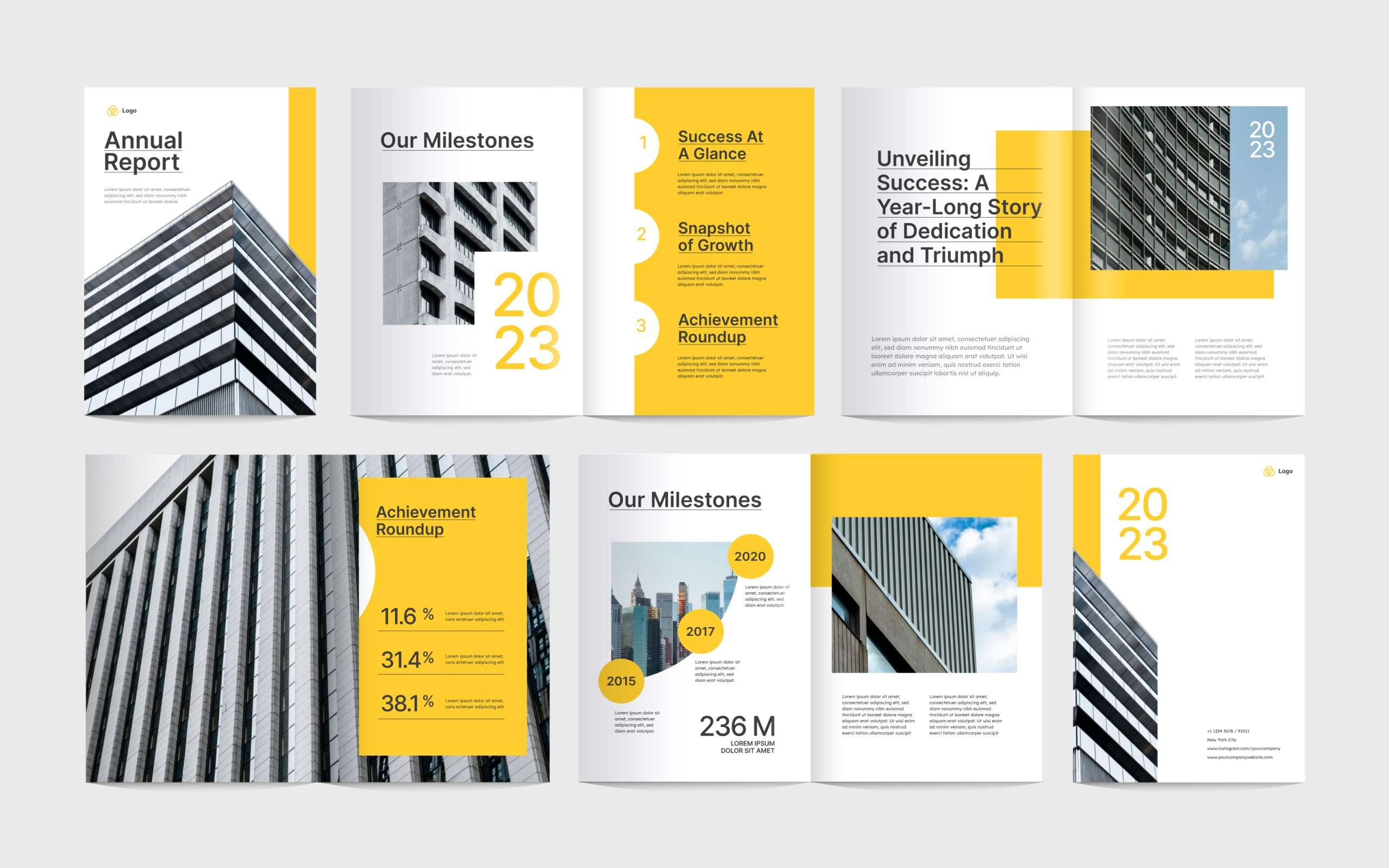Corporate annual report design templates with building images