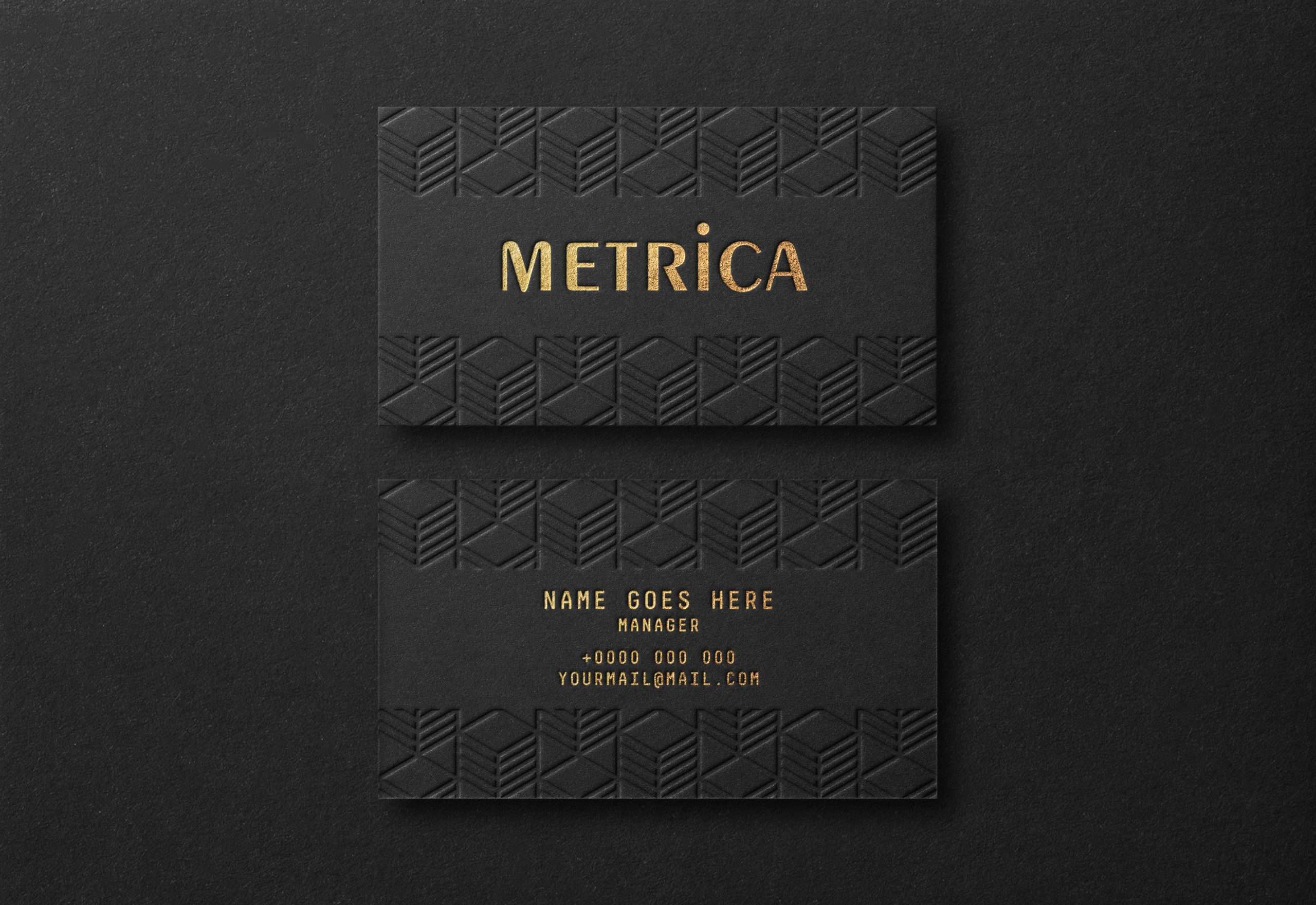Elegant black textured business cards with gold lettering